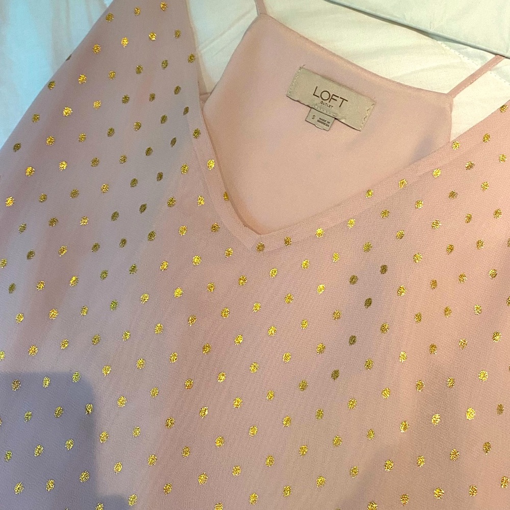 LOFT Pink with Gold Polkadots Sleeveless Shirt, size S